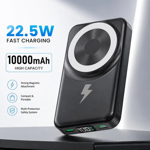 10000mAh Magnetic Power Bank With Built-In Charging Cables Foldable Stand, 15W Wireless Charging 22.5W Fast Wired Charging LED Battery Indicator, Travel Essentials Camping Essentials Back To School Su