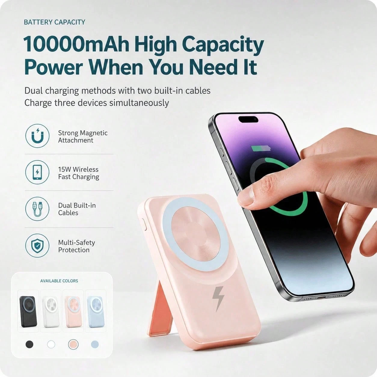 10000mAh Magnetic Power Bank With Built-In Charging Cables Foldable Stand, 15W Wireless Charging 22.5W Fast Wired Charging LED Battery Indicator, Travel Essentials Camping Essentials Back To School Su