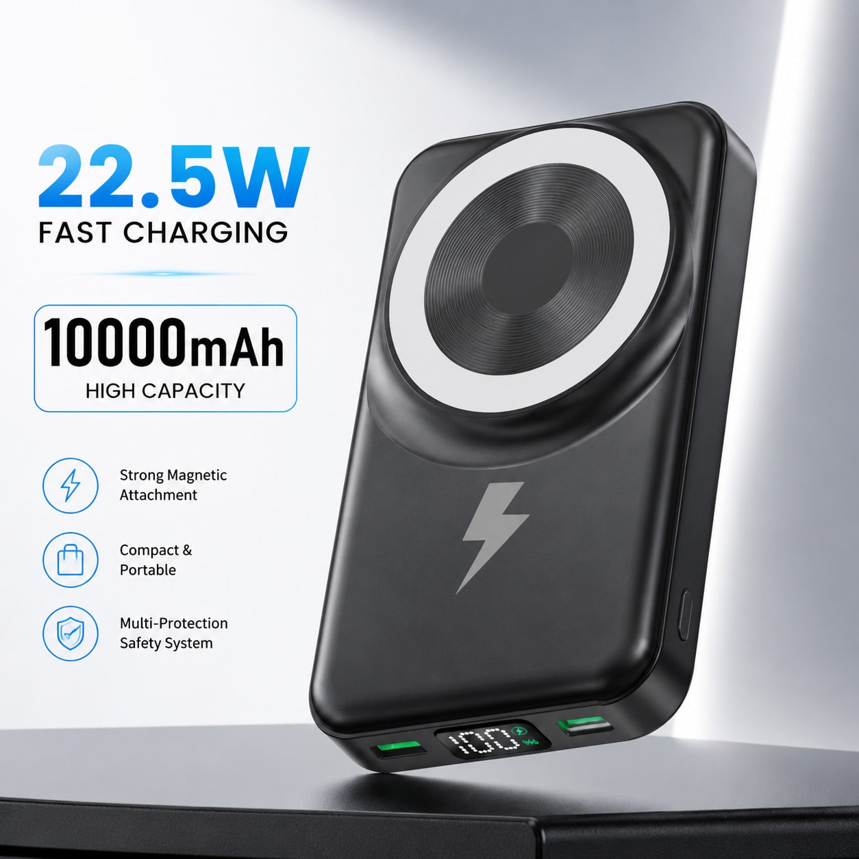 10000mAh Magnetic Power Bank With Built-In Charging Cables Foldable Stand, 15W Wireless Charging 22.5W Fast Wired Charging LED Battery Indicator, Travel Essentials Camping Essentials Back To School Su