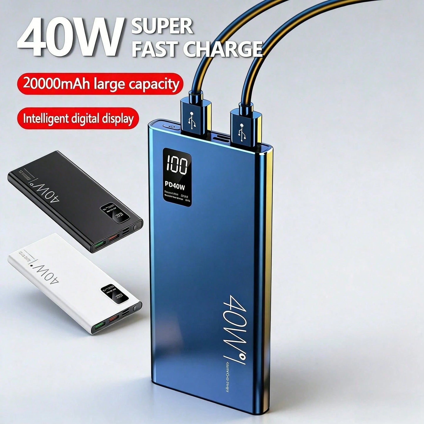 10000mAh Power Bank Portable Charger Mobile Power Supply, PD40W 3 Output & 2 Input Battery Pack With USB C For Cell Phones