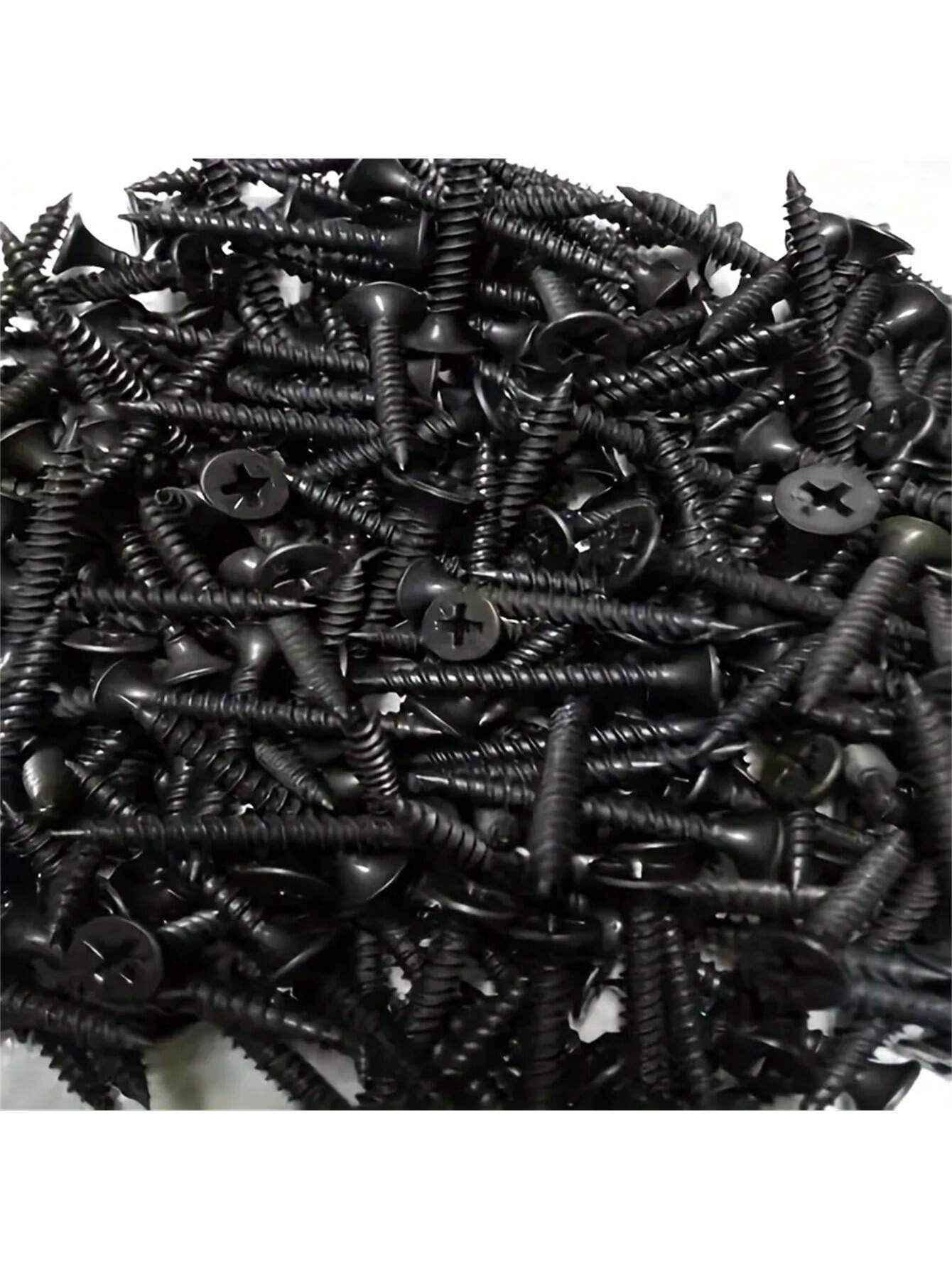 100pcs Dry Wall Screws, Self-Tapping, Light Steel Keel, Gypsum Board, Flat Head Screws, High-Strength Black Phosphorus Self-Tapping Screws