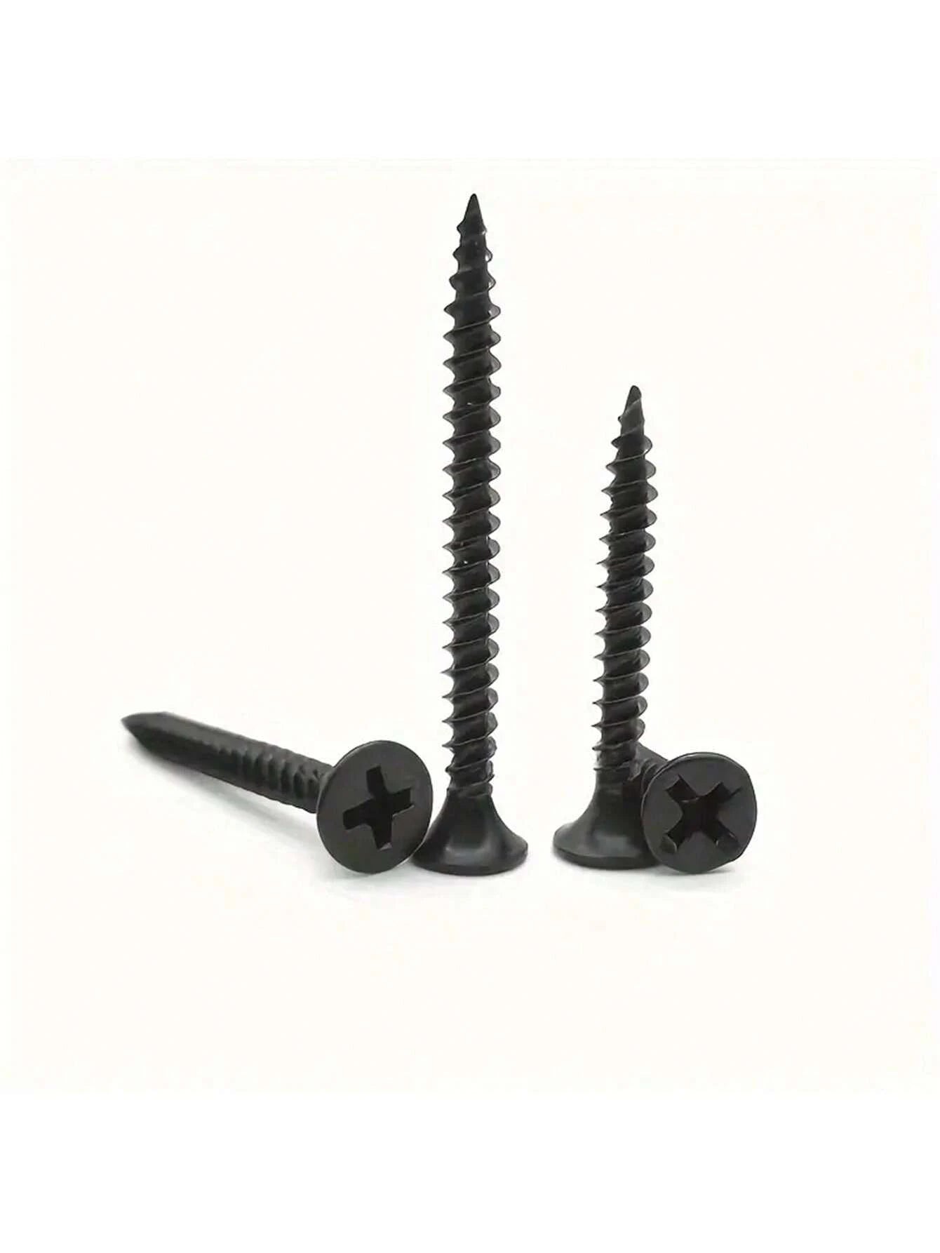 100pcs Dry Wall Screws, Self-Tapping, Light Steel Keel, Gypsum Board, Flat Head Screws, High-Strength Black Phosphorus Self-Tapping Screws