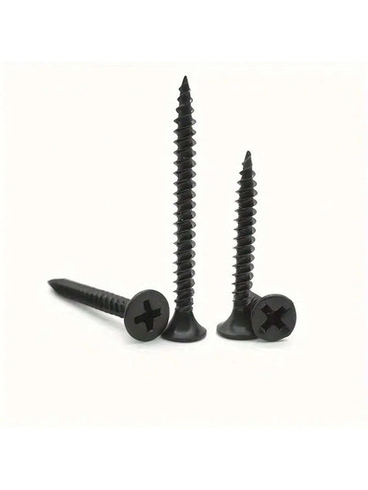 100pcs Dry Wall Screws, Self-Tapping, Light Steel Keel, Gypsum Board, Flat Head Screws, High-Strength Black Phosphorus Self-Tapping Screws