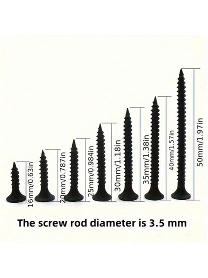 100pcs Dry Wall Screws, Self-Tapping, Light Steel Keel, Gypsum Board, Flat Head Screws, High-Strength Black Phosphorus Self-Tapping Screws