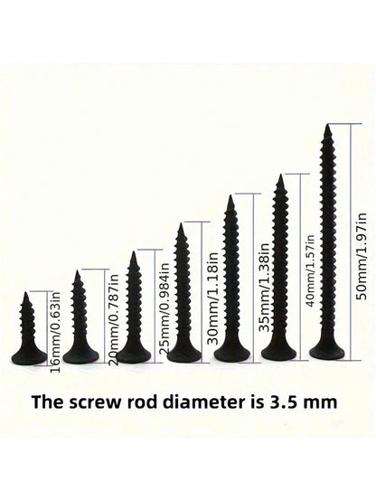 100pcs Dry Wall Screws, Self-Tapping, Light Steel Keel, Gypsum Board, Flat Head Screws, High-Strength Black Phosphorus Self-Tapping Screws
