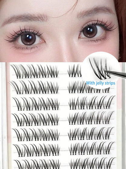 100pcs Glue-Free Korean Style Black Light Slanted Flying Eyelashes, Natural Segmented Single Cluster False Eyelashes, New Realistic Eyelashes (Random Backing Card), Suitable For Women's Eye Makeup, Pa