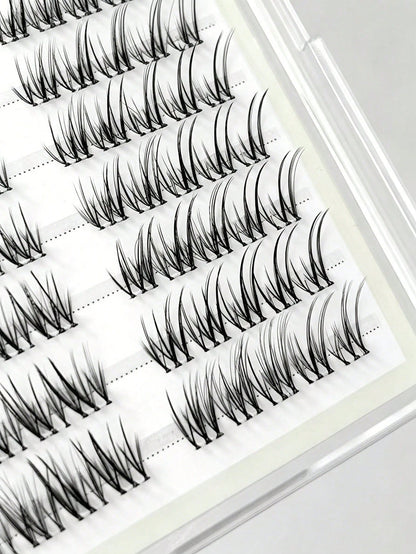 100pcs Glue-Free Korean Style Black Light Slanted Flying Eyelashes, Natural Segmented Single Cluster False Eyelashes, New Realistic Eyelashes (Random Backing Card), Suitable For Women's Eye Makeup, Pa