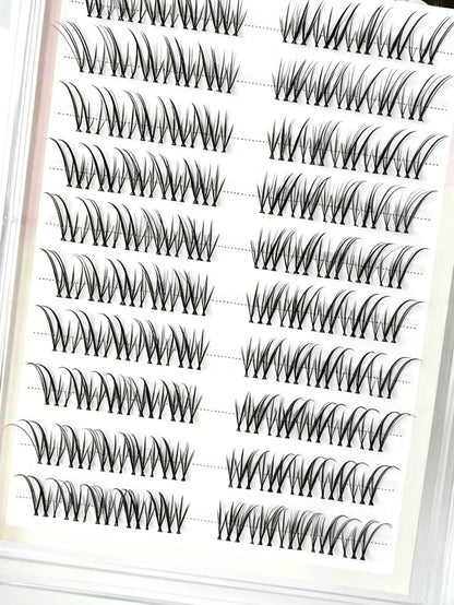100pcs Glue-Free Korean Style Black Light Slanted Flying Eyelashes, Natural Segmented Single Cluster False Eyelashes, New Realistic Eyelashes (Random Backing Card), Suitable For Women's Eye Makeup, Pa