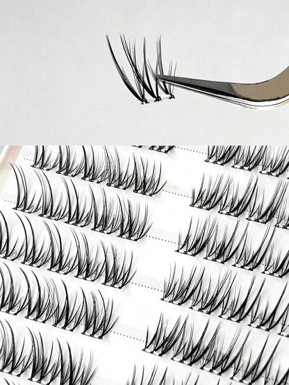 100pcs Glue-Free Korean Style Black Light Slanted Flying Eyelashes, Natural Segmented Single Cluster False Eyelashes, New Realistic Eyelashes (Random Backing Card), Suitable For Women's Eye Makeup, Pa