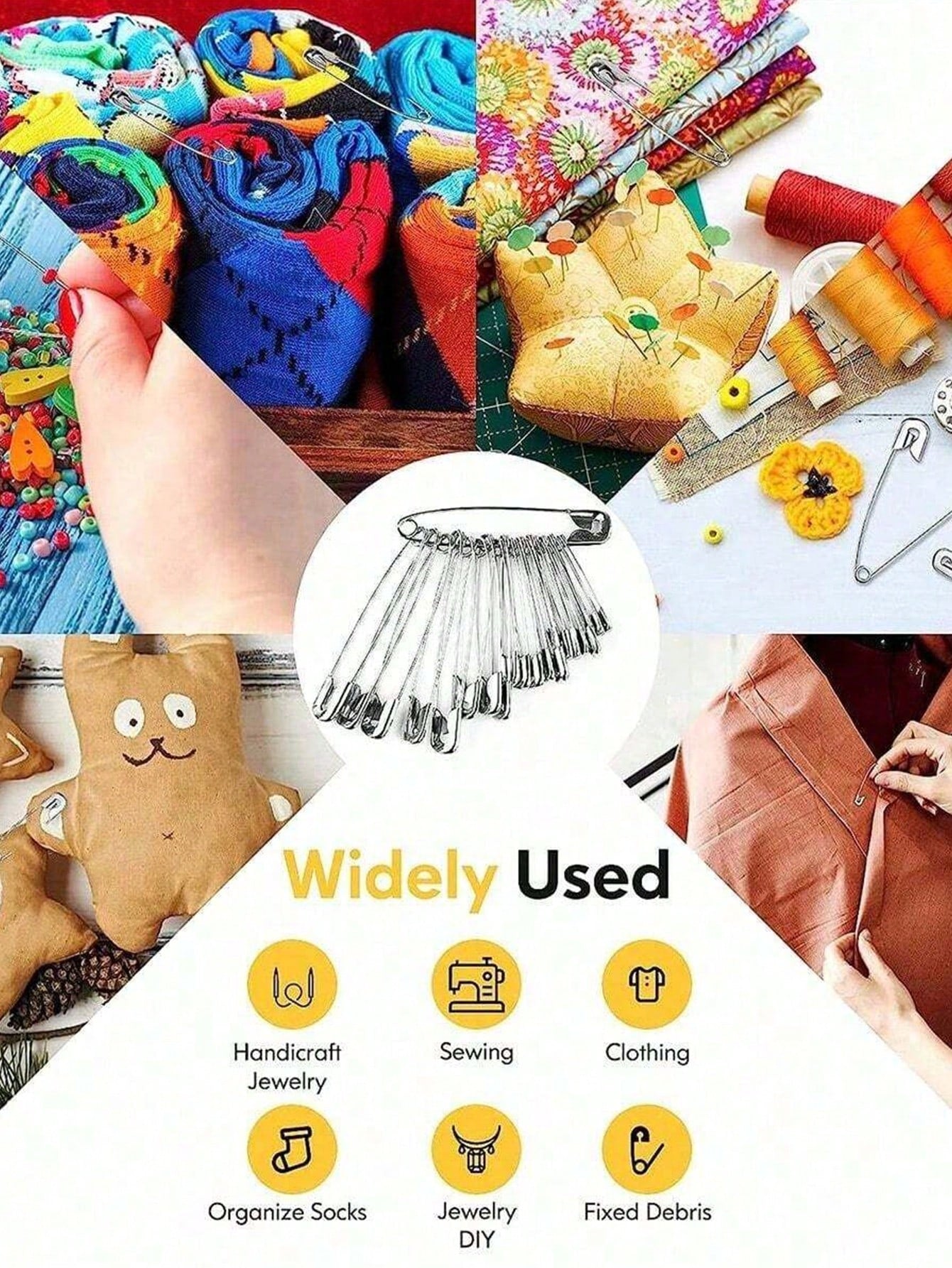 100pcs Pins In Assorted Sizes And Shapes, Rust-Proof Large Pins Suitable For Clothing, DIY, And Crafts
