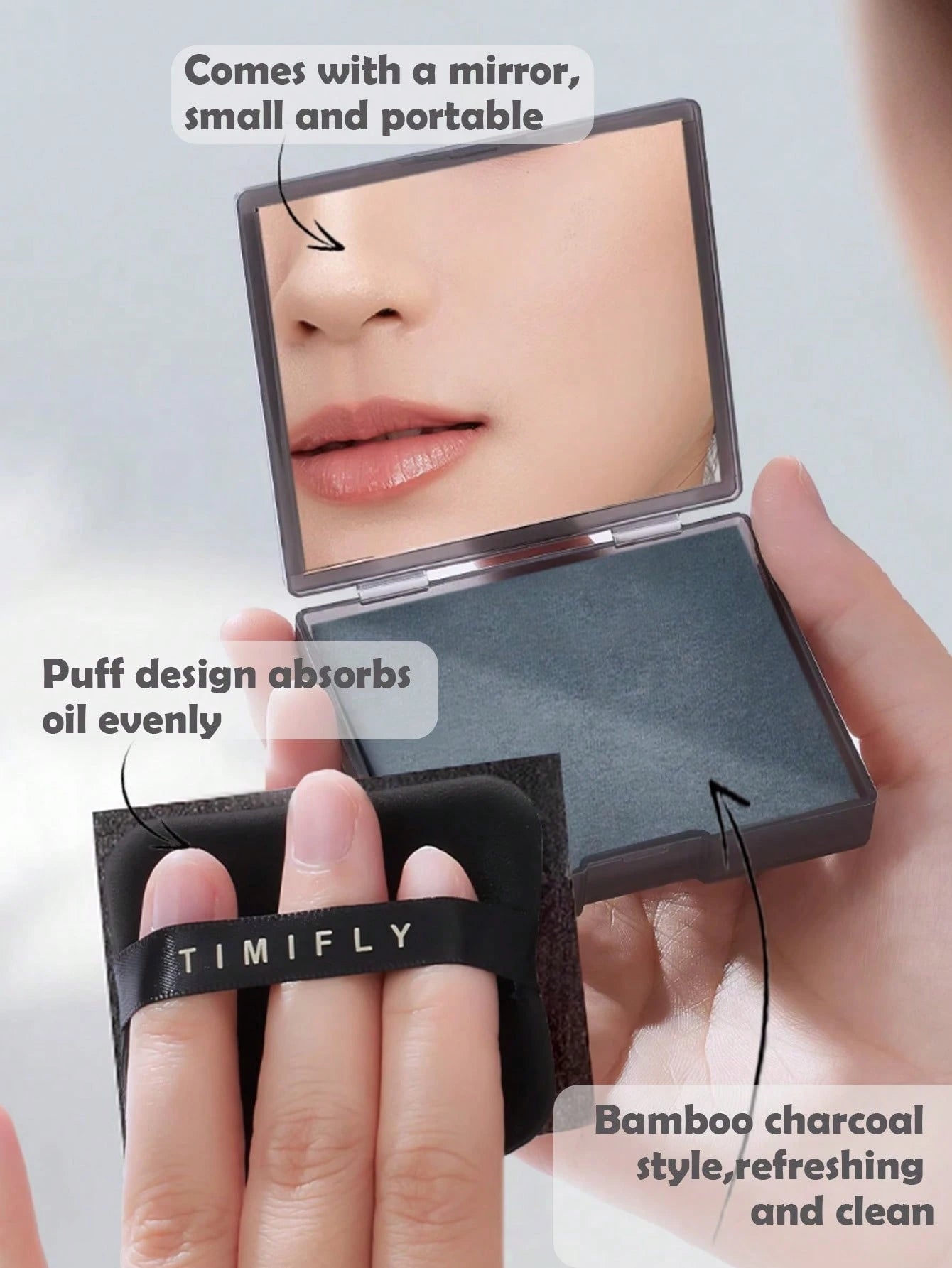 100pcs Portable Blotting Papers, Designed For Oily Skin, 3-In-1 Function With Mirror, Powder Puff And Blotting Papers, Lavender, Gardenia, Green Tea, Bamboo Charcoal Natural Soft Facial Blotting Paper