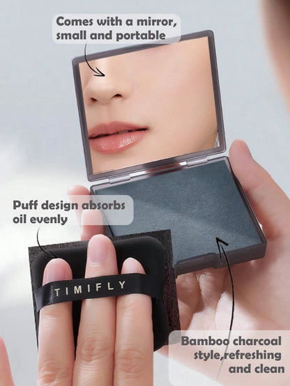 100pcs Portable Blotting Papers, Designed For Oily Skin, 3-In-1 Function With Mirror, Powder Puff And Blotting Papers, Lavender, Gardenia, Green Tea, Bamboo Charcoal Natural Soft Facial Blotting Paper