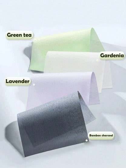 100pcs Portable Blotting Papers, Designed For Oily Skin, 3-In-1 Function With Mirror, Powder Puff And Blotting Papers, Lavender, Gardenia, Green Tea, Bamboo Charcoal Natural Soft Facial Blotting Paper