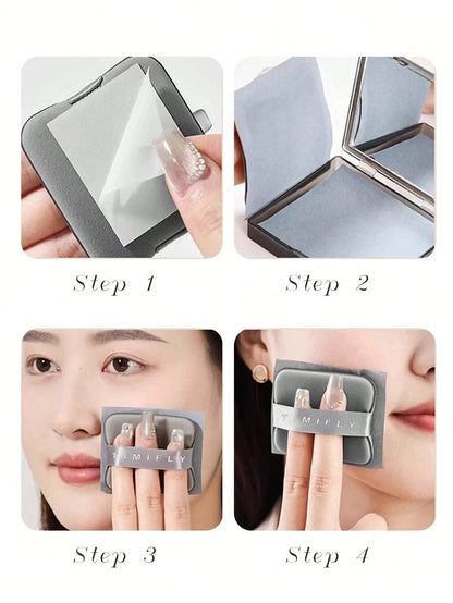 100pcs Portable Blotting Papers, Designed For Oily Skin, 3-In-1 Function With Mirror, Powder Puff And Blotting Papers, Lavender, Gardenia, Green Tea, Bamboo Charcoal Natural Soft Facial Blotting Paper