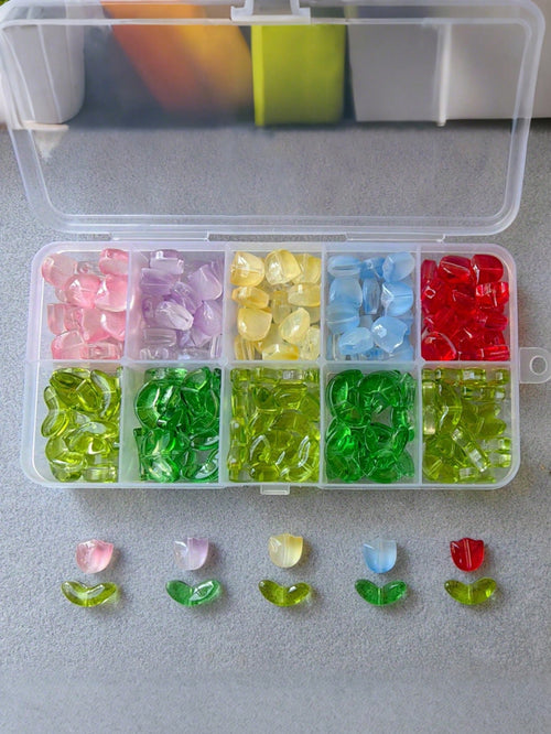 100pcs Tulip Flowers And Leaves Glass Beads For Jewelry Making Spacer Beads Kit Set For DIY Bracelets, Necklaces, Earrings, Bags, Phone Charms, Car Charms, Etc