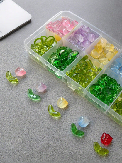100pcs Tulip Flowers And Leaves Glass Beads For Jewelry Making Spacer Beads Kit Set For DIY Bracelets, Necklaces, Earrings, Bags, Phone Charms, Car Charms, Etc