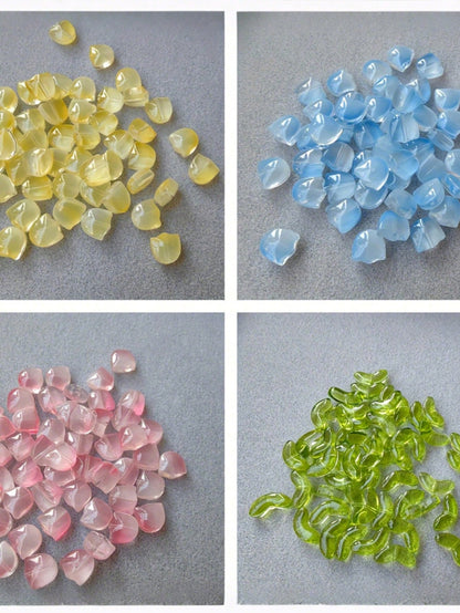 100pcs Tulip Flowers And Leaves Glass Beads For Jewelry Making Spacer Beads Kit Set For DIY Bracelets, Necklaces, Earrings, Bags, Phone Charms, Car Charms, Etc