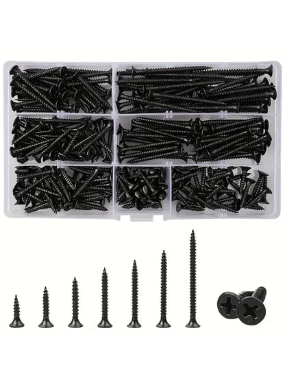 105/230pcs Box Autoscrew Kit, Black Carbon Steel Screws, Cross-Head Flat Screws Combo Set, Wooden Galvanized Woodworking Screws M3.5*16-50mm