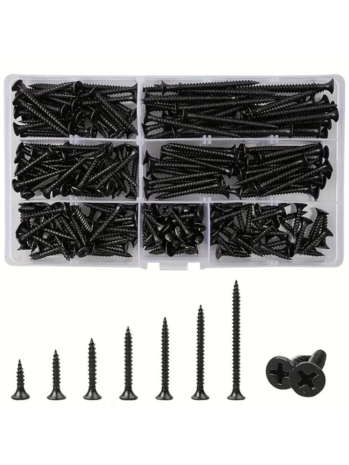 105/230pcs Box Autoscrew Kit, Black Carbon Steel Screws, Cross-Head Flat Screws Combo Set, Wooden Galvanized Woodworking Screws M3.5*16-50mm