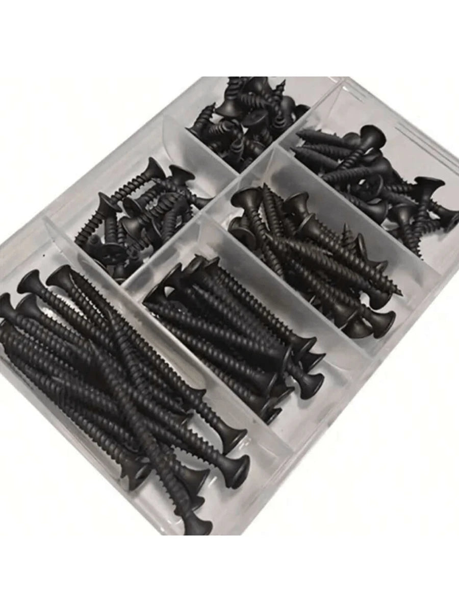 105/230pcs Box Autoscrew Kit, Black Carbon Steel Screws, Cross-Head Flat Screws Combo Set, Wooden Galvanized Woodworking Screws M3.5*16-50mm