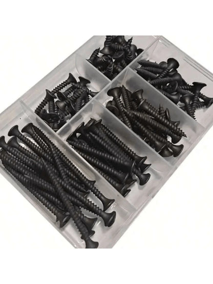 105/230pcs Box Autoscrew Kit, Black Carbon Steel Screws, Cross-Head Flat Screws Combo Set, Wooden Galvanized Woodworking Screws M3.5*16-50mm