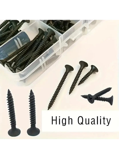 105/230pcs Box Autoscrew Kit, Black Carbon Steel Screws, Cross-Head Flat Screws Combo Set, Wooden Galvanized Woodworking Screws M3.5*16-50mm