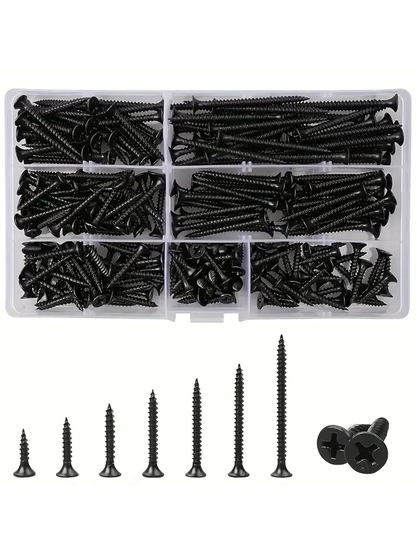 105/230pcs Box Autoscrew Kit, Black Carbon Steel Screws, Cross-Head Flat Screws Combo Set, Wooden Galvanized Woodworking Screws M3.5*16-50mm