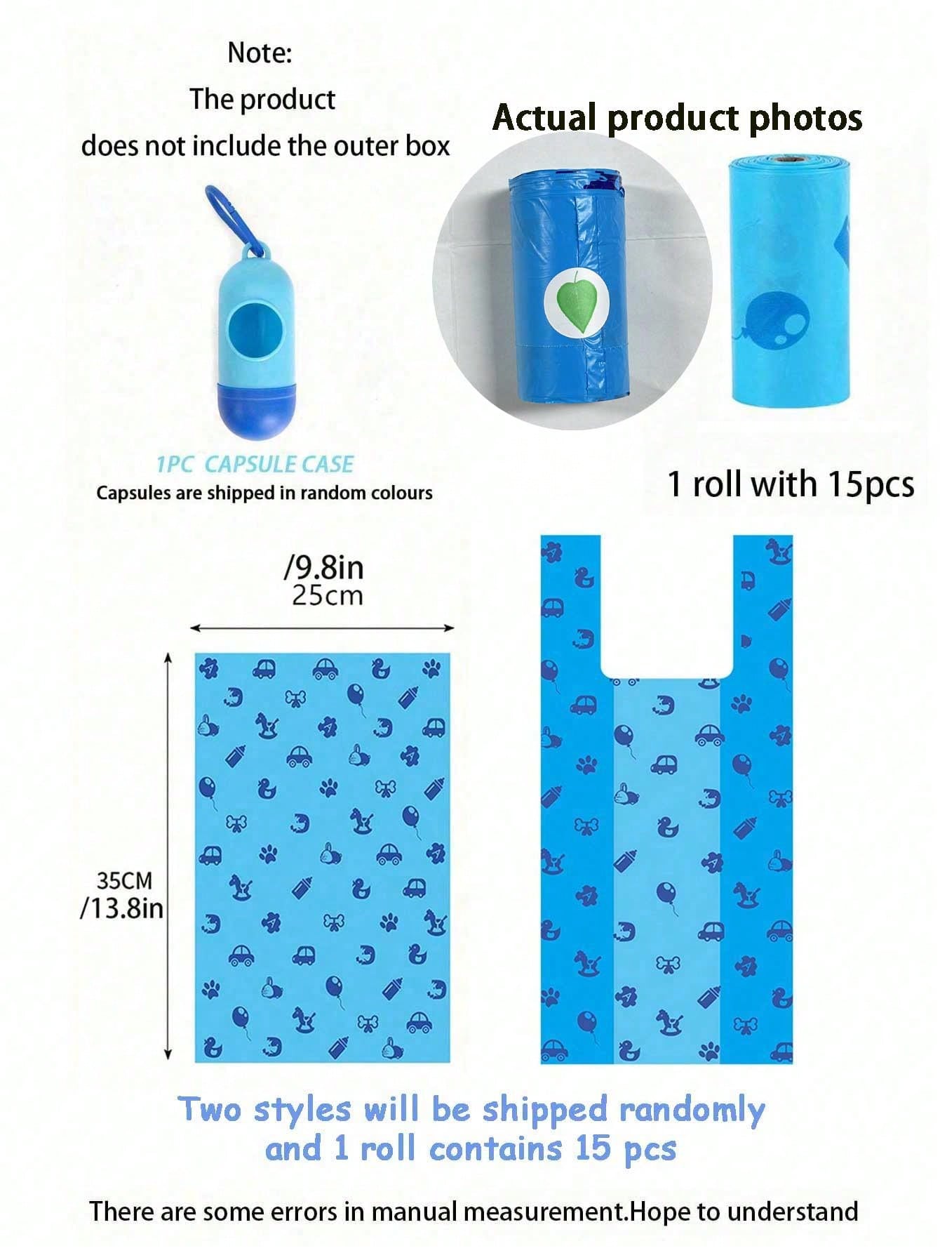 106pcs/Set Disposable Diaper Bags, 15pcs/Roll, Baby/Pet Waste Bags, Daily Use Baby Diaper Bags, Cat Dog Pet Diaper Bags, Unscented Diaper Bags, Suitable For Car, With Cute Patterns (Blue)