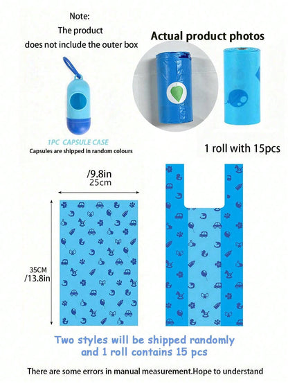 106pcs/Set Disposable Diaper Bags, 15pcs/Roll, Baby/Pet Waste Bags, Daily Use Baby Diaper Bags, Cat Dog Pet Diaper Bags, Unscented Diaper Bags, Suitable For Car, With Cute Patterns (Blue)