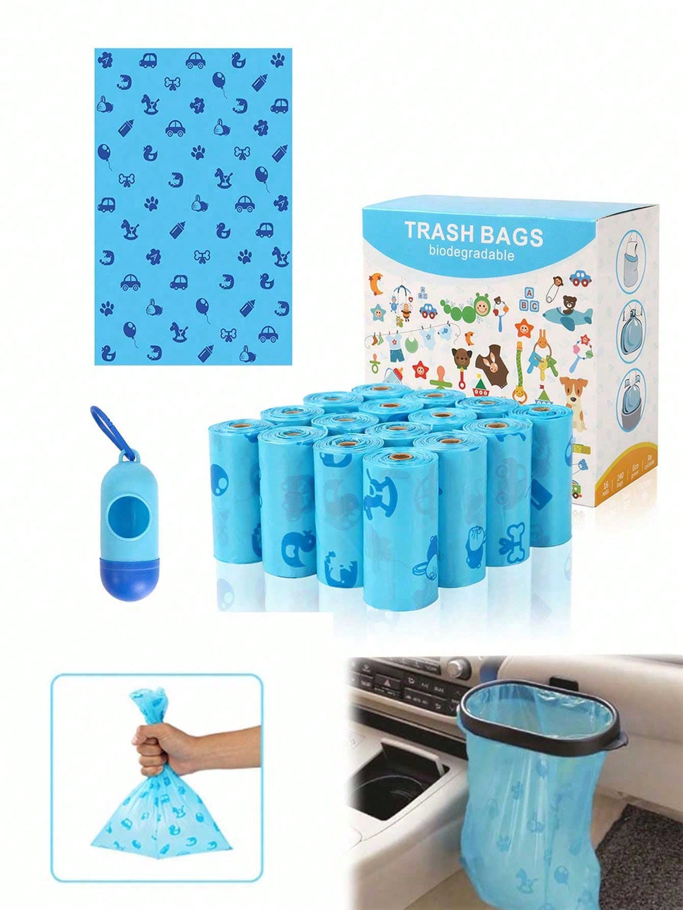 106pcs/Set Disposable Diaper Bags, 15pcs/Roll, Baby/Pet Waste Bags, Daily Use Baby Diaper Bags, Cat Dog Pet Diaper Bags, Unscented Diaper Bags, Suitable For Car, With Cute Patterns (Blue)