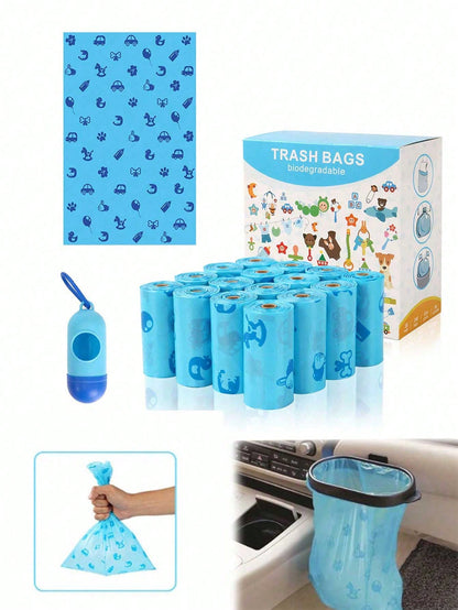 106pcs/Set Disposable Diaper Bags, 15pcs/Roll, Baby/Pet Waste Bags, Daily Use Baby Diaper Bags, Cat Dog Pet Diaper Bags, Unscented Diaper Bags, Suitable For Car, With Cute Patterns (Blue)