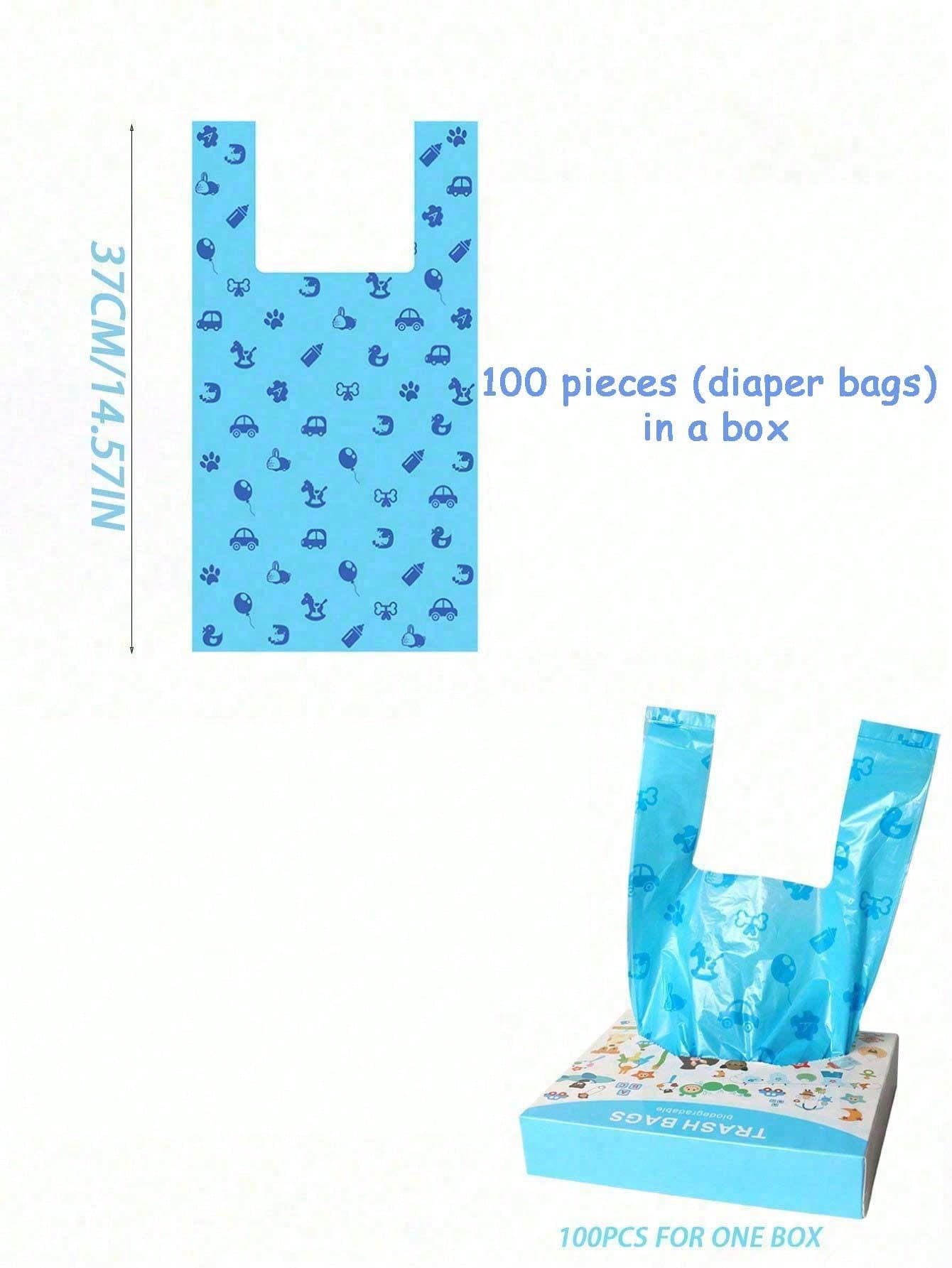 106pcs/Set Disposable Diaper Bags, 15pcs/Roll, Baby/Pet Waste Bags, Daily Use Baby Diaper Bags, Cat Dog Pet Diaper Bags, Unscented Diaper Bags, Suitable For Car, With Cute Patterns (Blue)