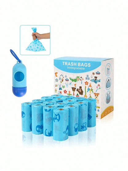 106pcs/Set Disposable Diaper Bags, 15pcs/Roll, Baby/Pet Waste Bags, Daily Use Baby Diaper Bags, Cat Dog Pet Diaper Bags, Unscented Diaper Bags, Suitable For Car, With Cute Patterns (Blue)