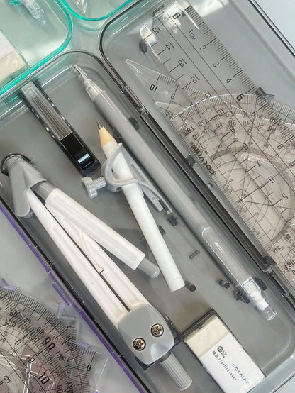 10pcs Compass And Ruler Set Student Learning Supplies Exam Dedicated Compass Straight Ruler Triangle Ruler Protractor Student Set Ruler Stationery Multi-Function Clip Pen Ruler