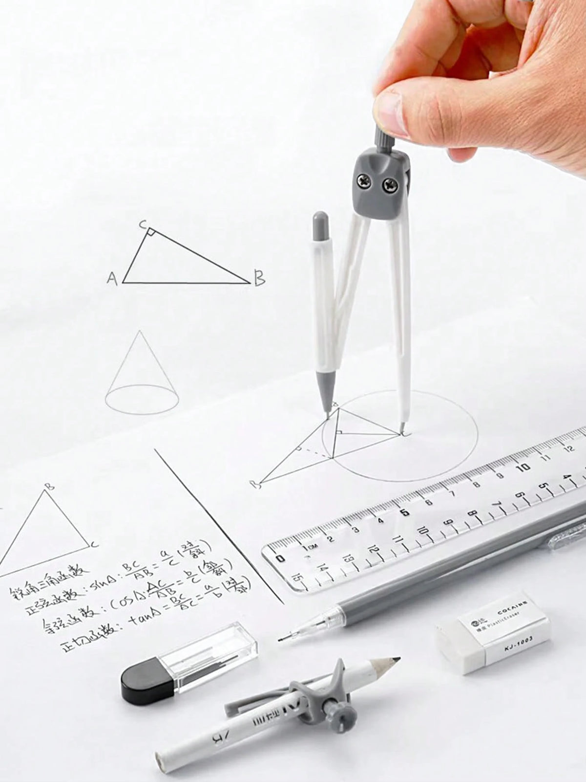 10pcs Compass And Ruler Set Student Learning Supplies Exam Dedicated Compass Straight Ruler Triangle Ruler Protractor Student Set Ruler Stationery Multi-Function Clip Pen Ruler