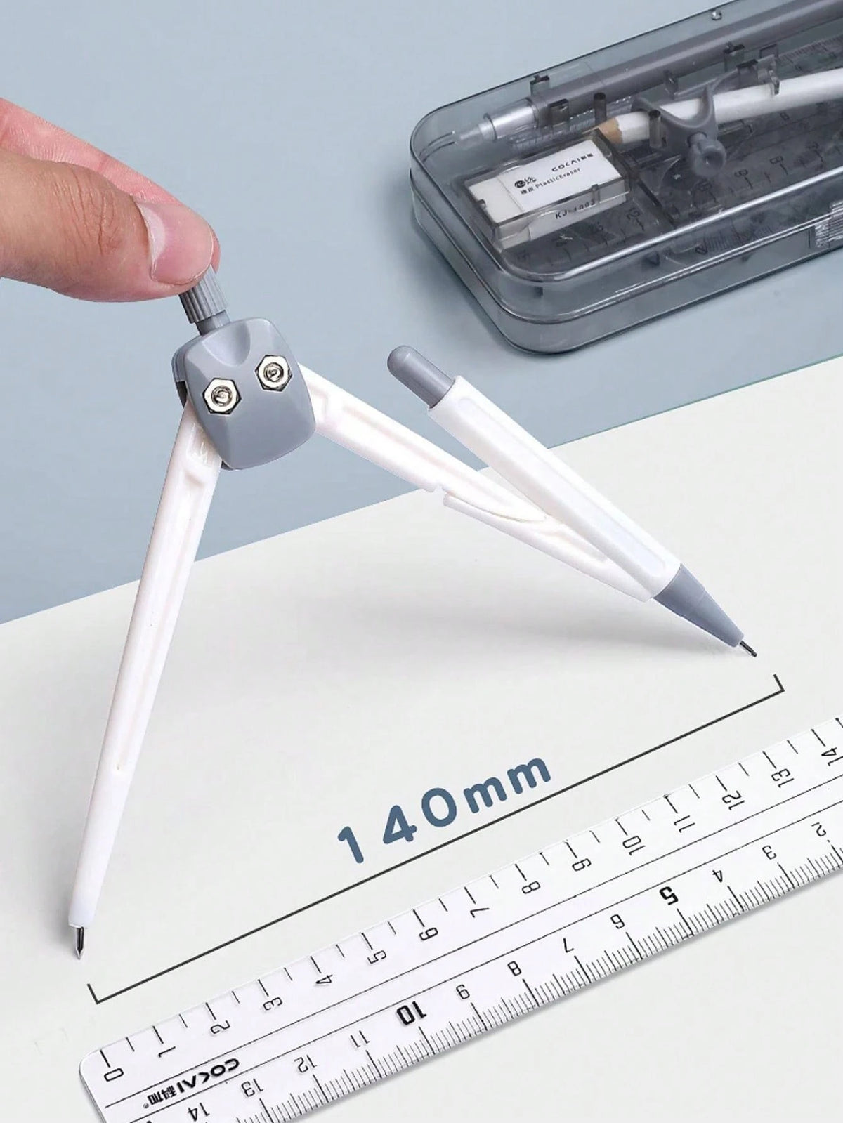 10pcs Compass And Ruler Set Student Learning Supplies Exam Dedicated Compass Straight Ruler Triangle Ruler Protractor Student Set Ruler Stationery Multi-Function Clip Pen Ruler