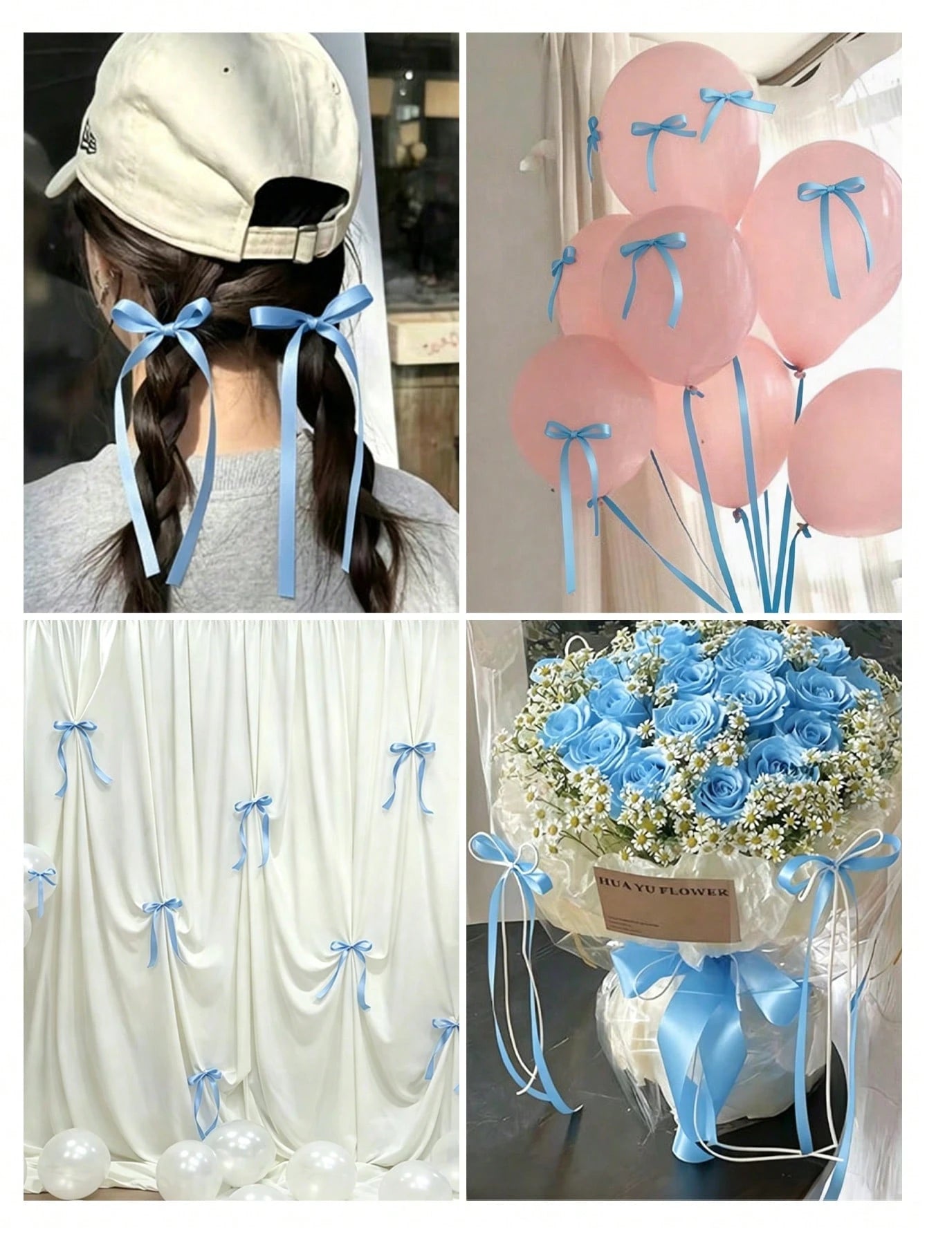 10pcs Handmade Blue Satin Ribbon Bows, Handcrafted Bow Accessories, DIY Craft, Background Decor, Bow Decoration, Wedding Supplies, Bridal Shower Party Favors, Baby Shower Decorations, Newborn Party De