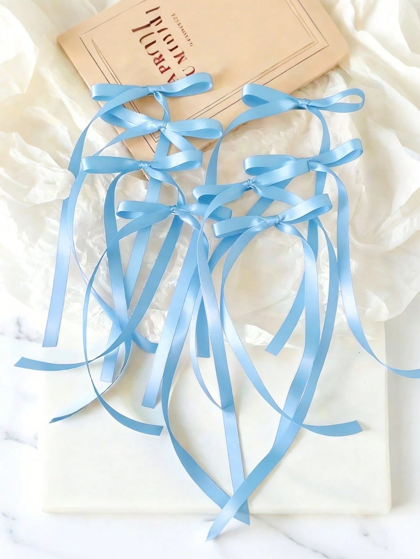 10pcs Handmade Blue Satin Ribbon Bows, Handcrafted Bow Accessories, DIY Craft, Background Decor, Bow Decoration, Wedding Supplies, Bridal Shower Party Favors, Baby Shower Decorations, Newborn Party De