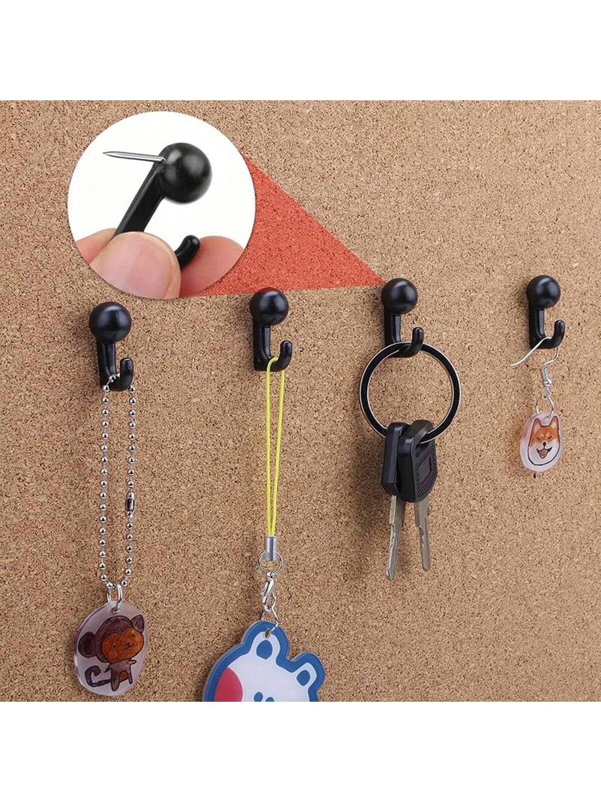10pcs Push Pin Hooks, Plastic Head Cork Board Hooks Decorative Large Head Push Pin Hooks, Suitable For Photo Wall, Bulletin Board, Home Wall, Home Office School Supplies (Black, Transparent, Black & T