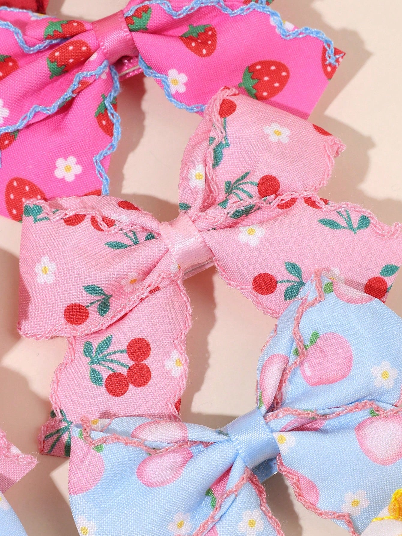 10pcs/Set Girls Fruit Hair Clips, Cute Fruit Bow Hair Clips, Candy Color Fruit Hair Pins With Embroidery Ruffle Edge, Toddler Hair Accessories For Holiday Party
