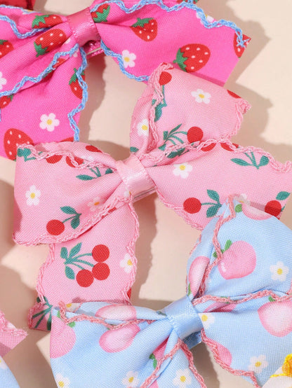 10pcs/Set Girls Fruit Hair Clips, Cute Fruit Bow Hair Clips, Candy Color Fruit Hair Pins With Embroidery Ruffle Edge, Toddler Hair Accessories For Holiday Party