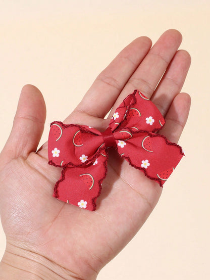 10pcs/Set Girls Fruit Hair Clips, Cute Fruit Bow Hair Clips, Candy Color Fruit Hair Pins With Embroidery Ruffle Edge, Toddler Hair Accessories For Holiday Party