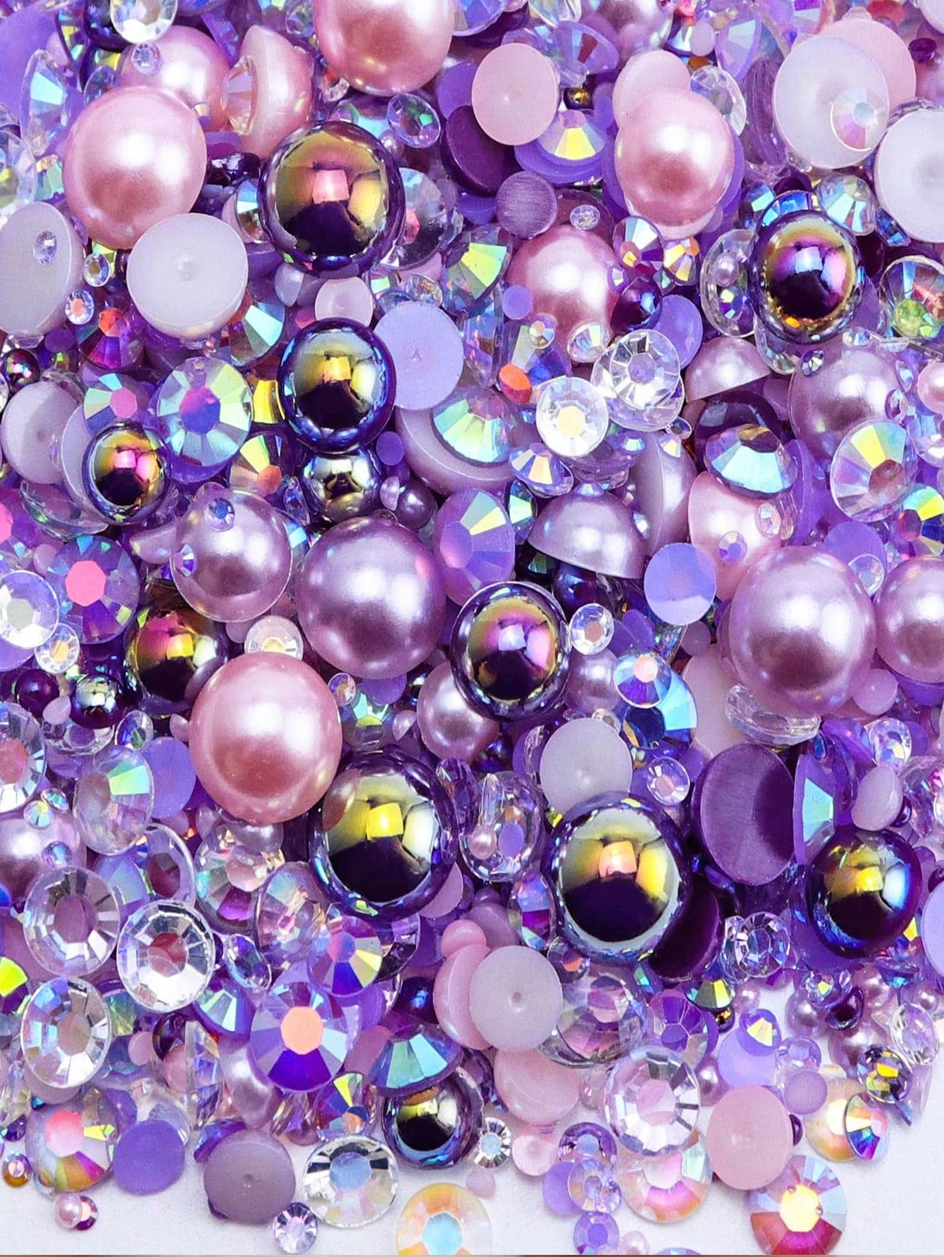 1100pcs Flat Back Pearl And Rhinestone Mix, 30g Purple & Pink Assorted Size 3mm-10mm AB Color Resin Rhinestones, Half Round Flat Back Pearl Rhinestones, For Nail, Face Art, Crafts, Jewelry, Bottles, C
