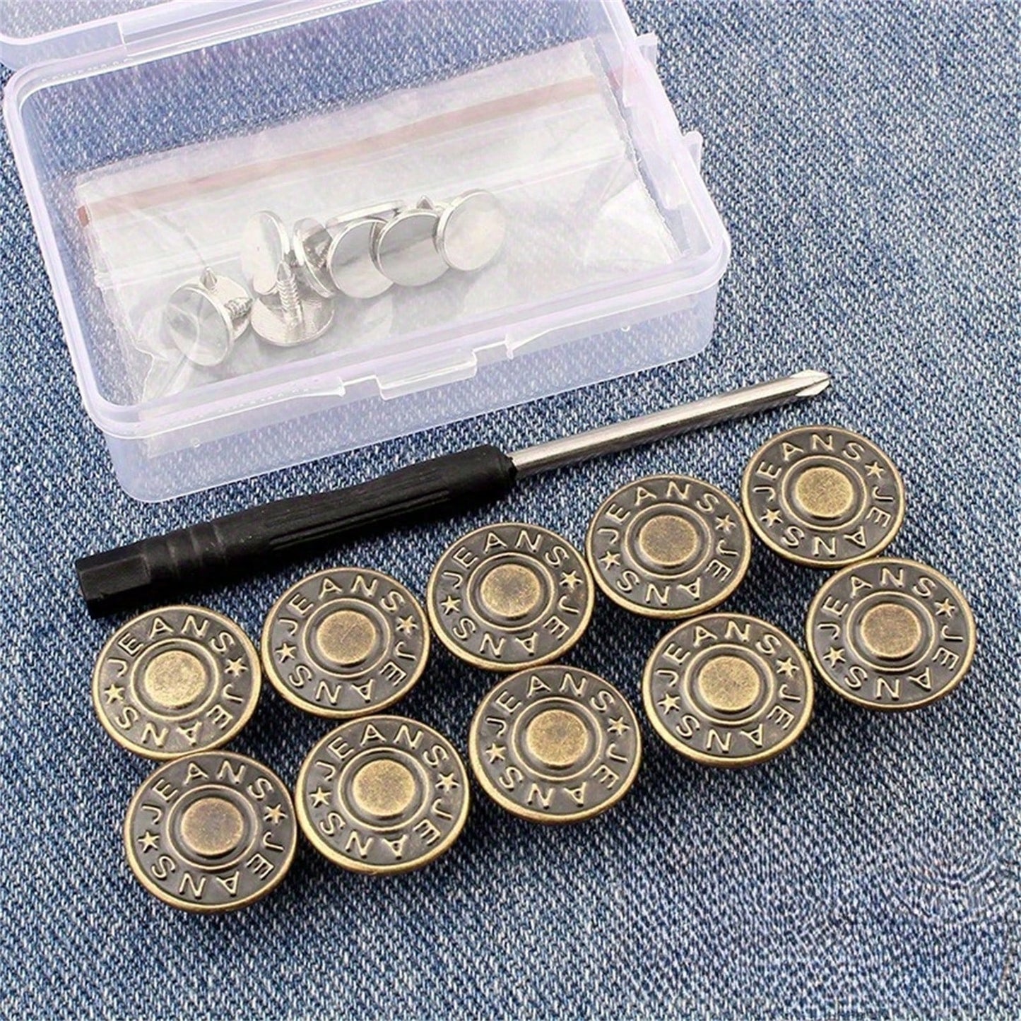 11pcs (10pcs + 1pc) Copper-Tone Adjustable Seamless Metal Button Set- Suitable For Jeans, Easy To Install Jeans Waistband Tightening Clothing Repair And Replacement Parts- For DIY Enthusiasts And Ta