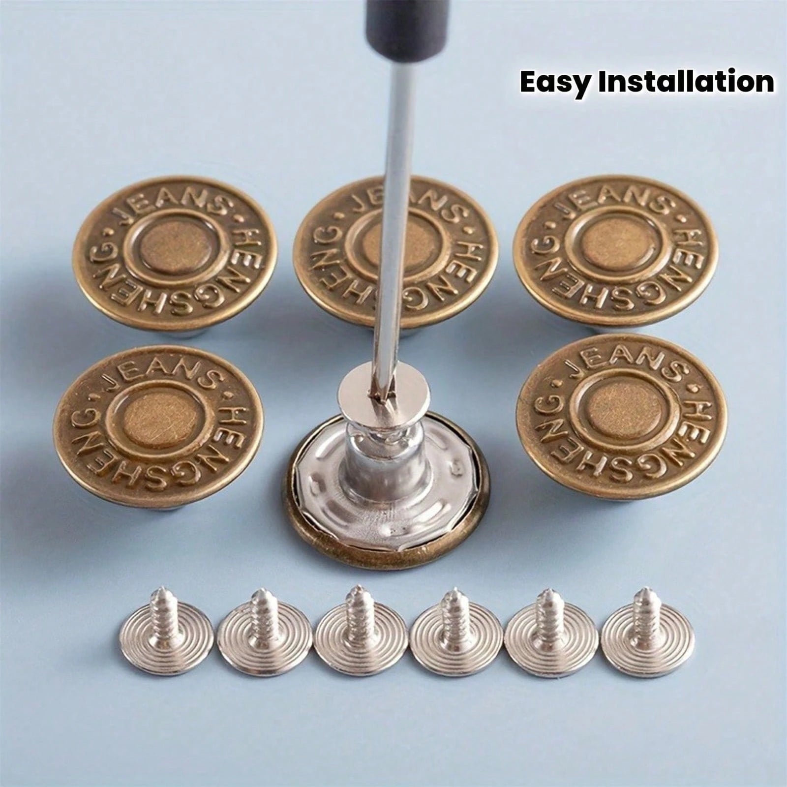 11pcs (10pcs + 1pc) Copper-Tone Adjustable Seamless Metal Button Set- Suitable For Jeans, Easy To Install Jeans Waistband Tightening Clothing Repair And Replacement Parts- For DIY Enthusiasts And Ta