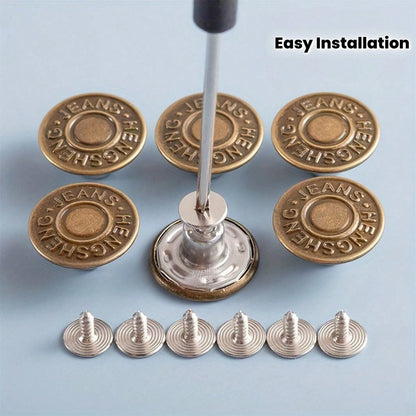 11pcs (10pcs + 1pc) Copper-Tone Adjustable Seamless Metal Button Set- Suitable For Jeans, Easy To Install Jeans Waistband Tightening Clothing Repair And Replacement Parts- For DIY Enthusiasts And Ta