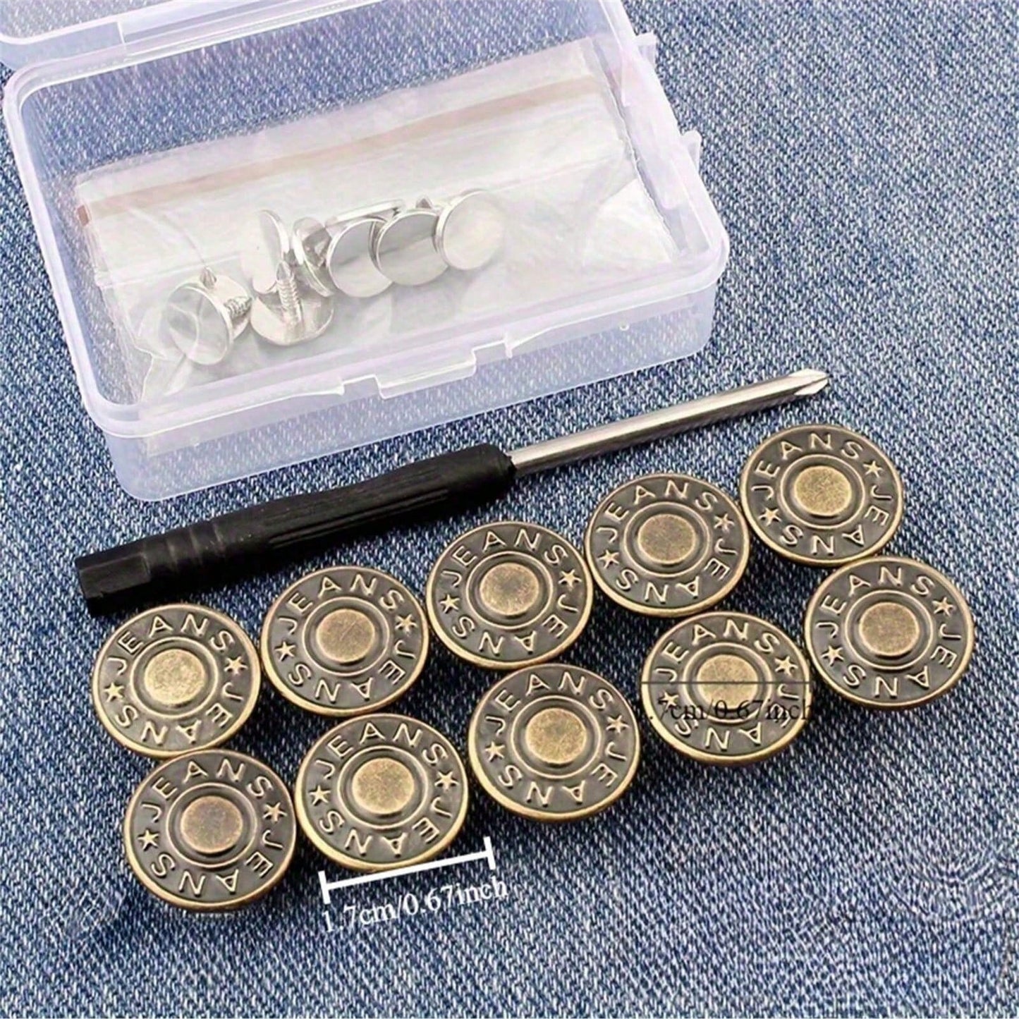 11pcs (10pcs + 1pc) Copper-Tone Adjustable Seamless Metal Button Set- Suitable For Jeans, Easy To Install Jeans Waistband Tightening Clothing Repair And Replacement Parts- For DIY Enthusiasts And Ta