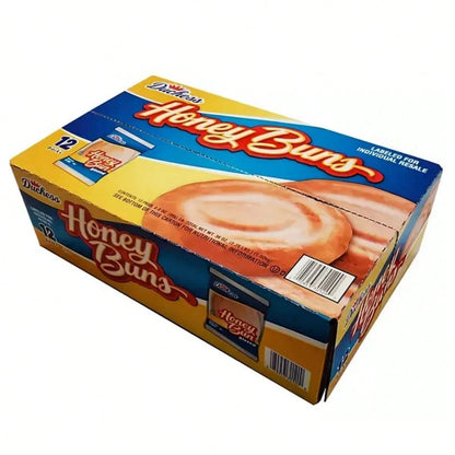 12 Packs Of Honey Buns (3 Oz Each)- Flaky Pastry Soaked In Sweet Honey & Coated With Delicate Frosting