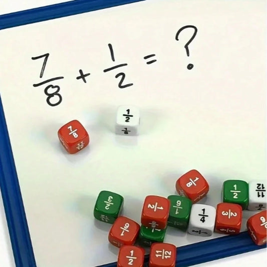 12pcs 16mm Round Fraction Dice, For Math Education- 1/2, 1/3, 1/4, 1/5, 1/6, 1/8- Suitable For School And Home Teaching
