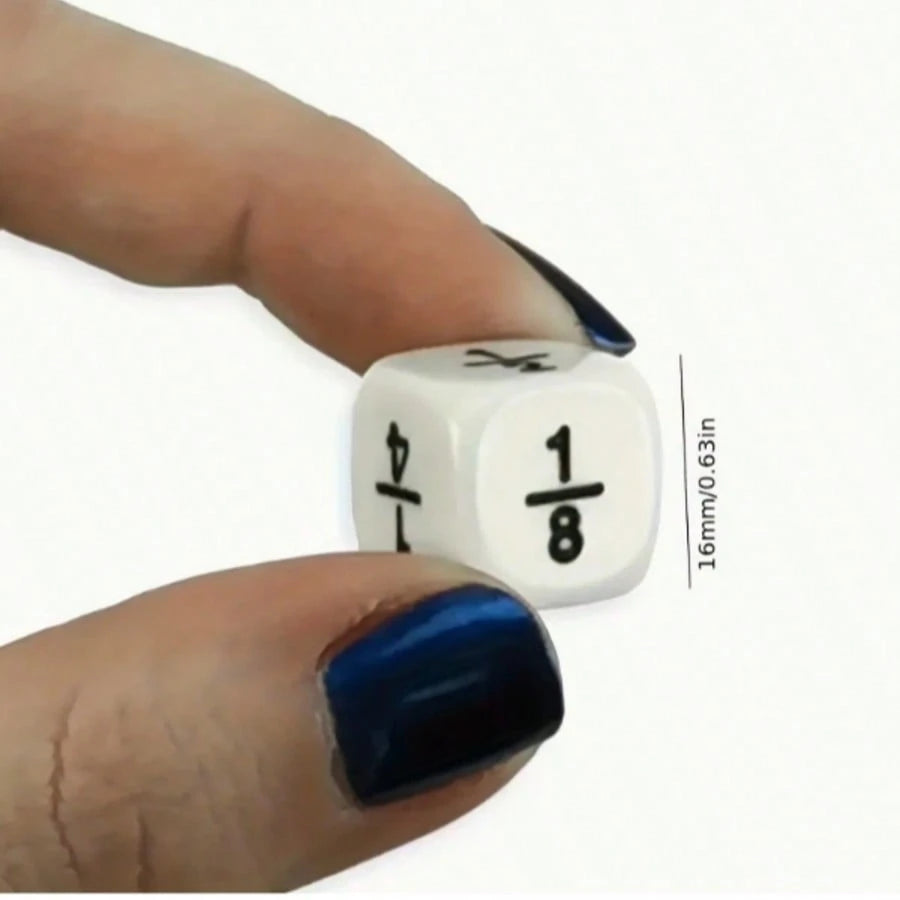 12pcs 16mm Round Fraction Dice, For Math Education- 1/2, 1/3, 1/4, 1/5, 1/6, 1/8- Suitable For School And Home Teaching
